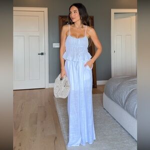 White Linen ruched tank Top and Pants Set
